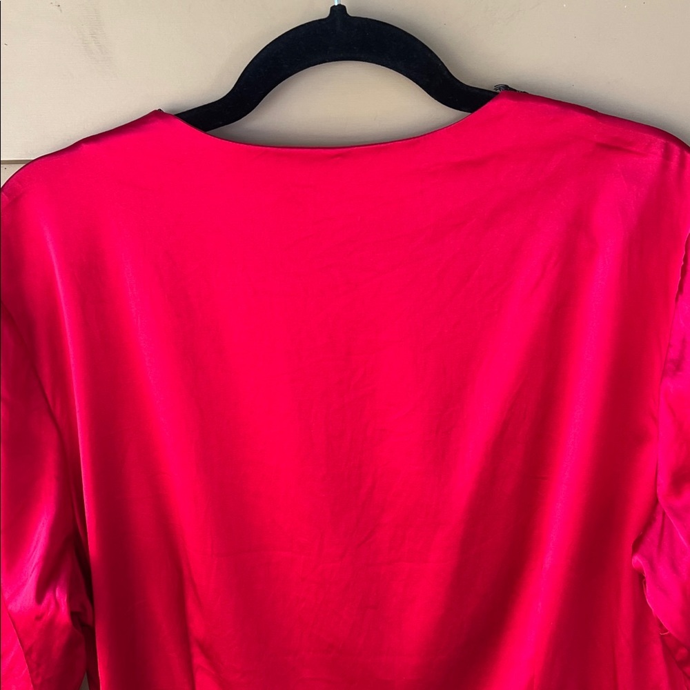 Moda International Red Silk Top With Black Lace Trim Side Zip Size XL - Picture 6 of 7